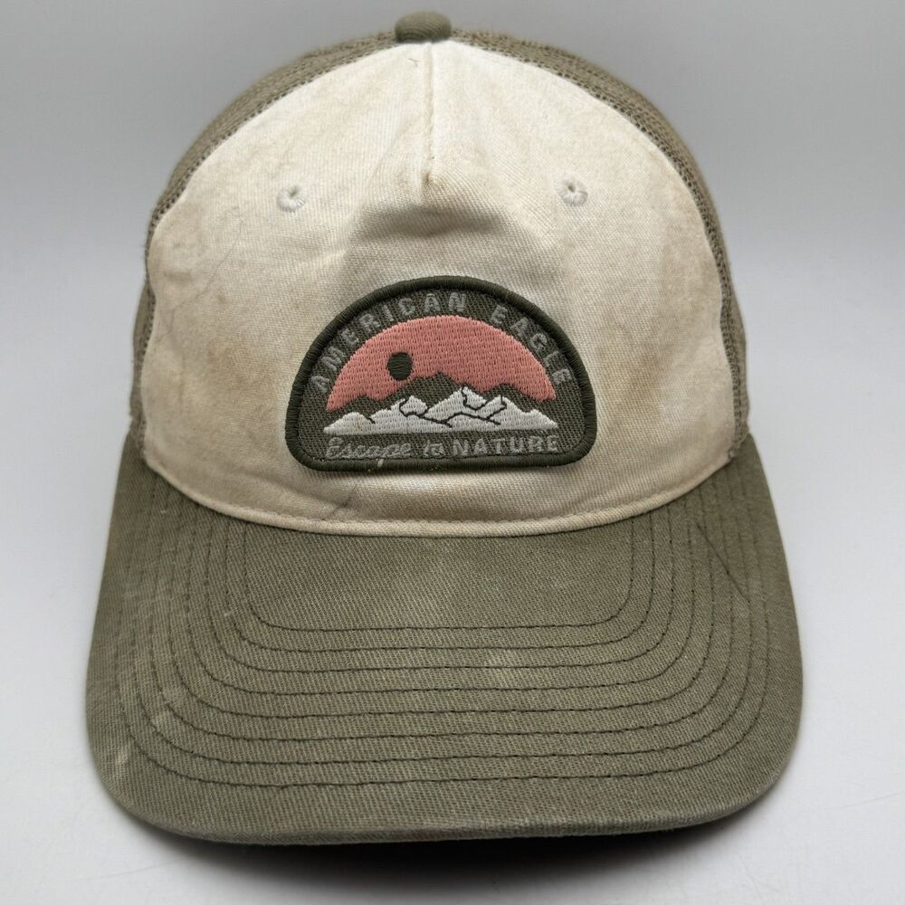 American Eagle Trucker Hat Cap Escape To Nature Patch Green Cream Snapback
